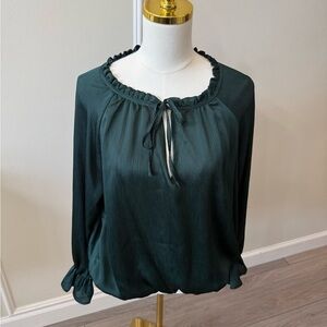 H&M Dark Green Blouse with Tie-Neck